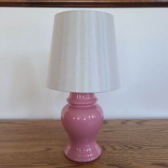 Vintage 80s Pink Ceramic Ginger Jar Table Lamp With White Textured Shade Working - Picture 1 of 10